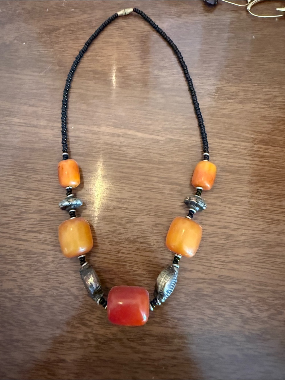 Source Unknown Black and Orange Beaded Statement Necklace